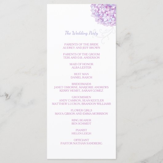 Lila Hydrangea Bouquet Hochzeitsprogramm Programm (Rückseite)