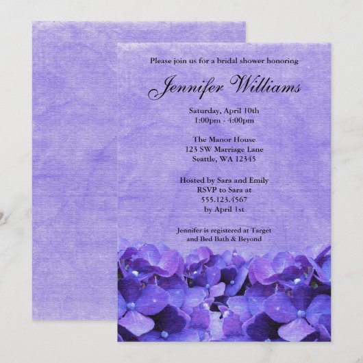 Lila Hydrangea Bridal Dusche Einladung (Vorne/Hinten)