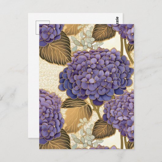 Lila Hydrangea Chiyogami Postkarte (Vorne/Hinten)