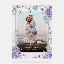 Lila Hydrangea Floral Wedding Welcome Foto Acrylschild