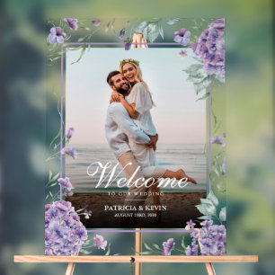 Lila Hydrangea Floral Wedding Welcome Foto Acrylschild