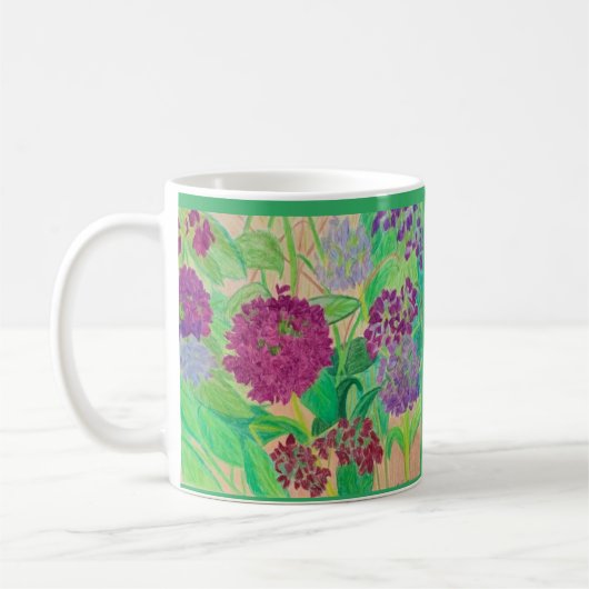 lila Hydrangea, Gartenbaum-Blume Kaffeetasse (Links)