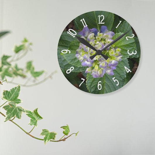 Lila Hydrangea-Gelb Runde Wanduhr