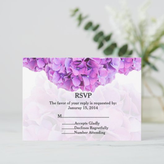 Lila Hydrangea Hochzeit RSVP Hydrangea4 (Stehend Vorderseite)