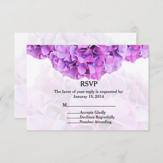 Lila Hydrangea Hochzeit RSVP Hydrangea4 (Vorne/Hinten)