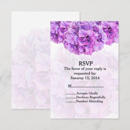 Lila Hydrangea Hochzeit RSVP Hydrangea4 Karte (Vorne/Hinten)