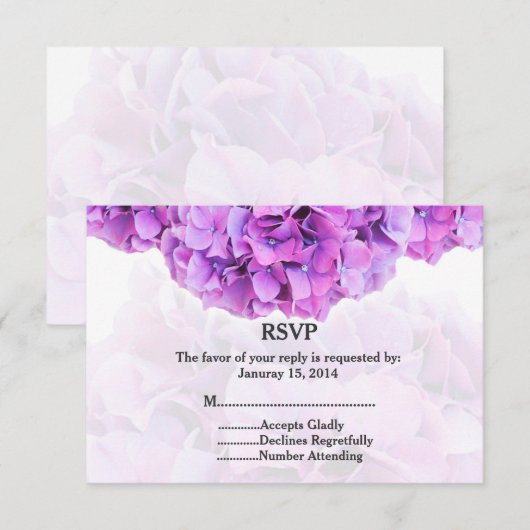 Lila Hydrangea Hochzeit RSVP Hydrangea4 Karte (Vorne/Hinten)