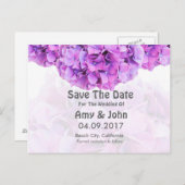 Lila Hydrangea Hochzeit speichern das Datum Hydran Ankündigungspostkarte (Vorne/Hinten)