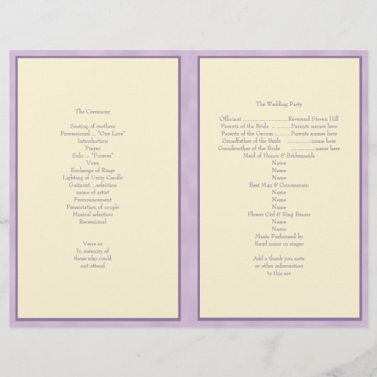 Lila Hydrangea-Hochzeitsprogramm von Weiß (Rückseite)