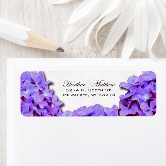 Lila Hydrangea-Hochzeitssemme-Rücksendeadresse (Insitu)