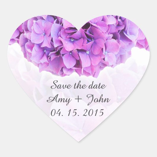 Lila Hydrangea Hochzeitsticker Hydrangea4 Herz-Aufkleber (Vorderseite)