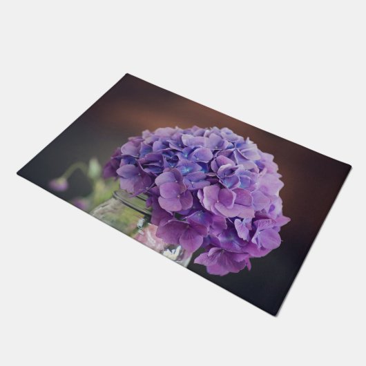 Lila Hydrangea in Mason Jar Fotografie Fußmatte (Schrägansicht)