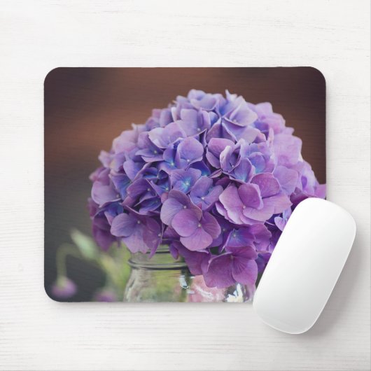 Lila Hydrangea in Mason Jar Fotografie Mousepad (Mit Mouse)