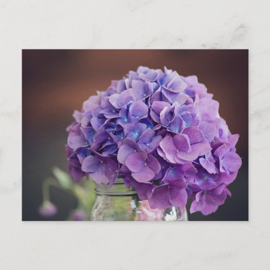 Lila Hydrangea in Mason Jar Fotografie Postkarte (Vorderseite)