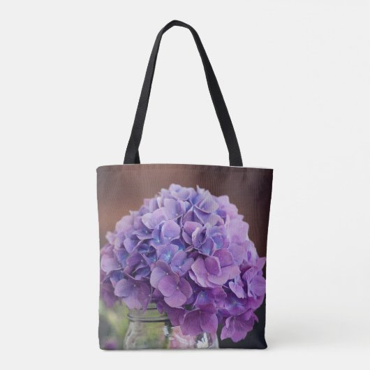 Lila Hydrangea in Mason Jar Fotografie Tasche (Rückseite)