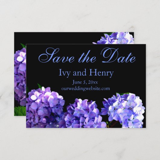 Lila Hydrangea lila Blume Save the Date (Vorne/Hinten)
