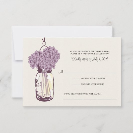 Lila Hydrangea & Mason Jar Wedding RSVP Karte (Vorderseite)