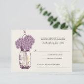 Lila Hydrangea & Mason Jar Wedding RSVP Karte (Stehend Vorderseite)