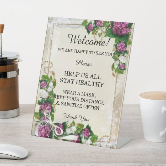 Lila Hydrangea und Hochzeitssicherheit Sockelschild (In SItu)