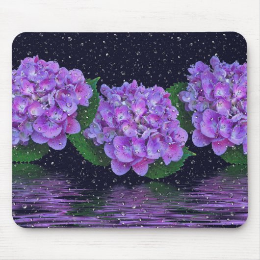 Lila Hydrangea und Regentropfen Mousepad (Vorne)