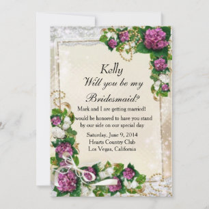 Lila Hydrangea- und Spitzen-Bridesmaid-Karte Einladung