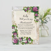 Lila Hydrangea- und Spitzen-Bridesmaid-Karte Einladung (Stehend Vorderseite)