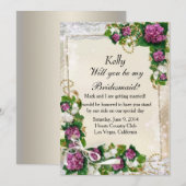 Lila Hydrangea- und Spitzen-Bridesmaid-Karte Einladung (Vorne/Hinten)