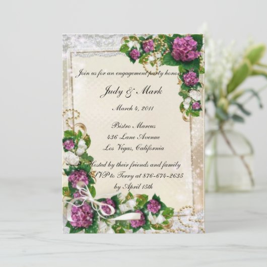 Lila Hydrangea- und Spitzen-Engagement-Partei einl Einladung (Stehend Vorderseite)