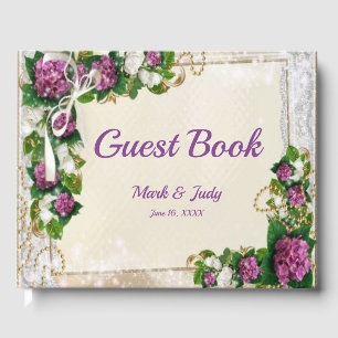 Lila Hydrangea und Spitzen Hochzeitsgast Gästebuch