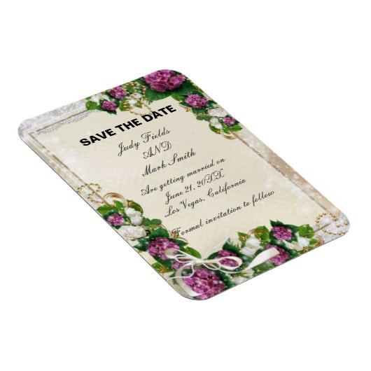 Lila Hydrangea und Spitzen speichern das Datumsfen Magnet (Rechte Seite)