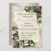 Lila Hydrangea- und Spitzenreaktionskarte Einladung (Vorne/Hinten)