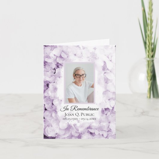 Lila Hydrangea Wasserfarbe Beerdigung Beileid Dankeskarte (Vorderseite)