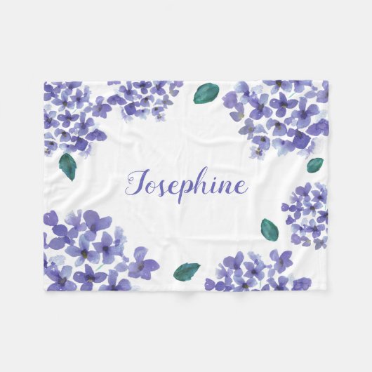 Lila Hydrangea Wasserfarbe Blume Babyname Fleecedecke (Vorderseite (Horizontal))