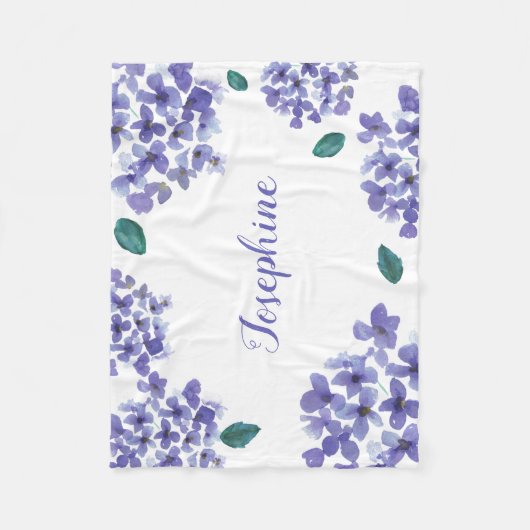 Lila Hydrangea Wasserfarbe Blume Babyname Fleecedecke (Vorderseite)