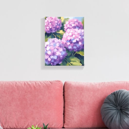 Lila Hydrangeas Aquarellmalerei Leinwanddruck (Insitu (Wohnzimmer))