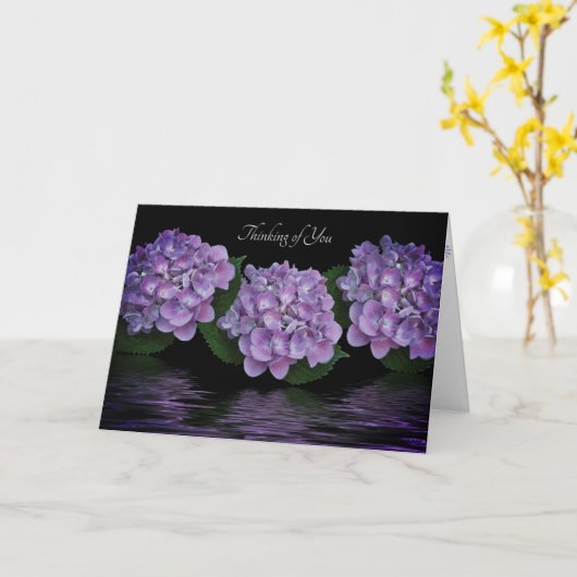 Lila Hydrangeas Denken Sie an Sie Karte (Gelbe Blume)