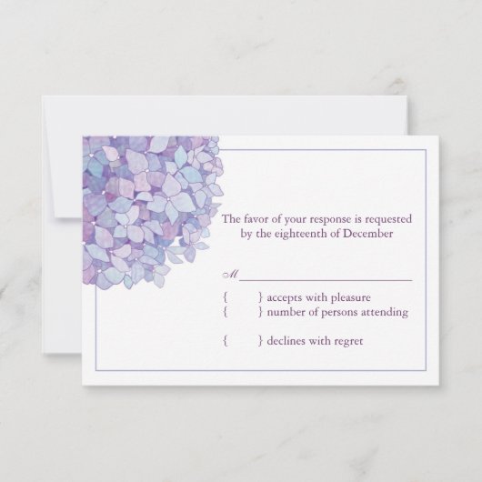Lila Hydrangeas Floral Wedding RSVP (Vorderseite)