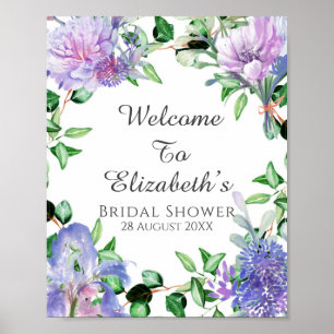 Lila Hydrangeas Iris Brautparty Begrüßungszeichen Poster
