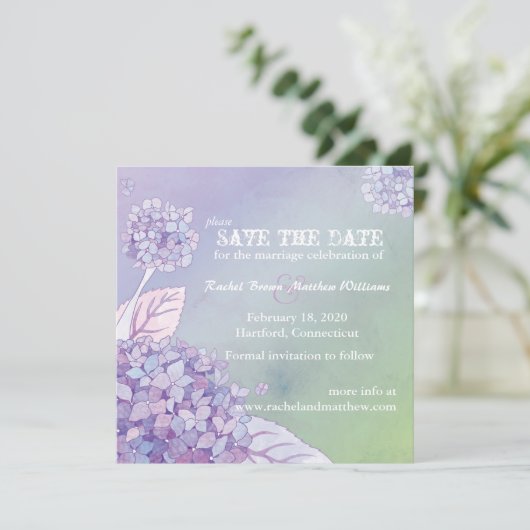Lila Hydrangeas Ombre Wedding speichern das Datum Save The Date (Stehend Vorderseite)