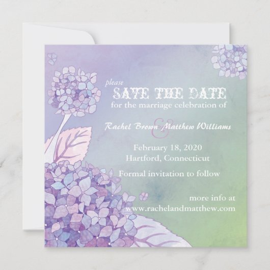 Lila Hydrangeas Ombre Wedding speichern das Datum Save The Date (Vorderseite)