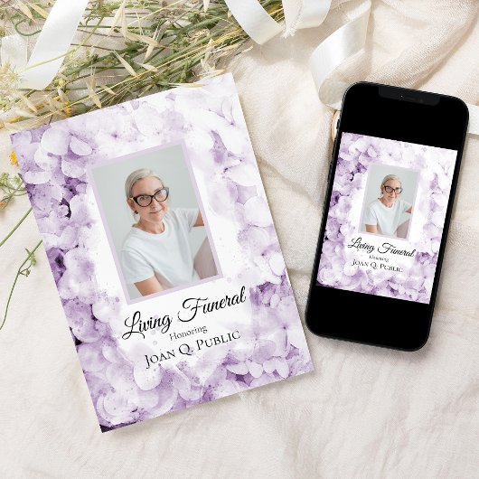 Lila Hydrangeas Wasserfarbe Lebendes Party Beerdig Einladung