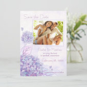 Lila Hydrangeas Wedding Foto Save the Date (Stehend Vorderseite)