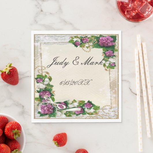 Lila Hydrangee und Spitzenpapier Napkins Serviette (Beispiel)