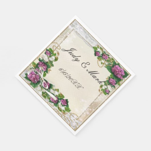 Lila Hydrangee und Spitzenpapier Napkins Serviette (Ecke)