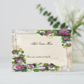 Lila Hydrangee und Spitzentafel-Platzkarte Einladung (Stehend Vorderseite)