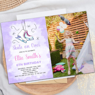 Lila Ice Skaten Geburtstag Einladungen mit Foto