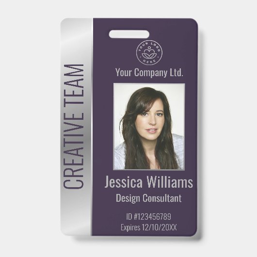 Lila ID für personalisierte Unternehmensmitarbeite Ausweis (Front)