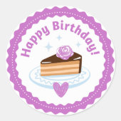 Lila Illustration Happy Birthday Cake Runder Aufkleber (Vorderseite)