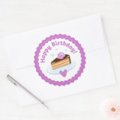 Lila Illustration Happy Birthday Cake Runder Aufkleber (Umschlag)