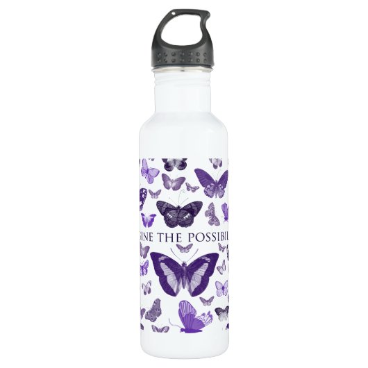 Lila Imagine Butterflies Edelstahlflasche (Vorderseite)